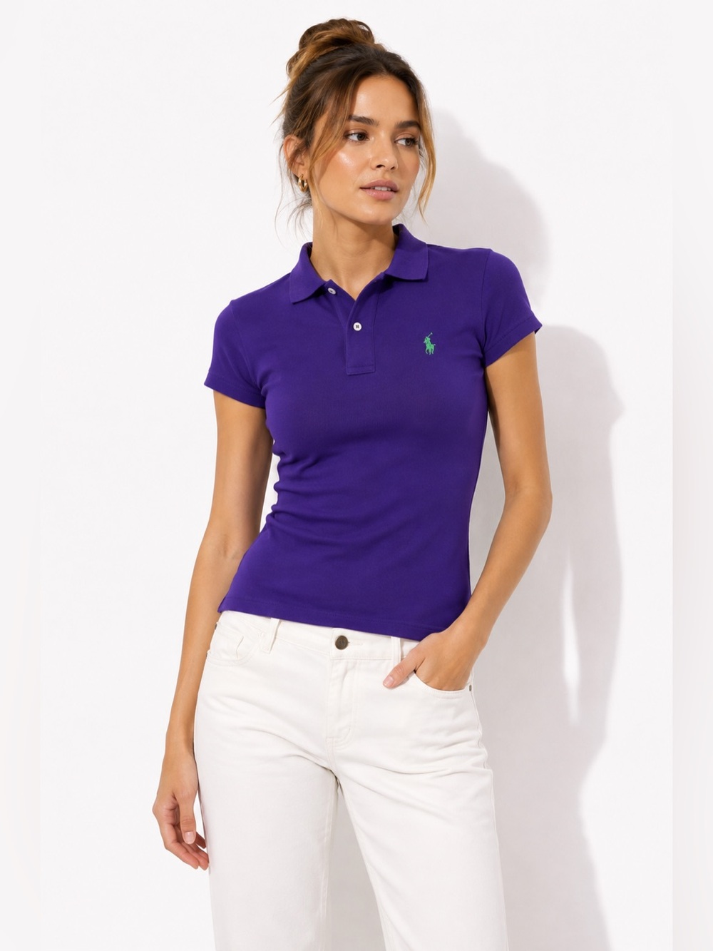 Ralph Lauren Skinny Polo Womens S Purple Green Pony Golf Tennis Preppy